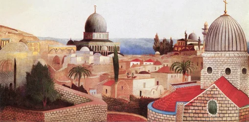 Vista del Mar Muerto desde la Plaza del Templo en Jerusalén